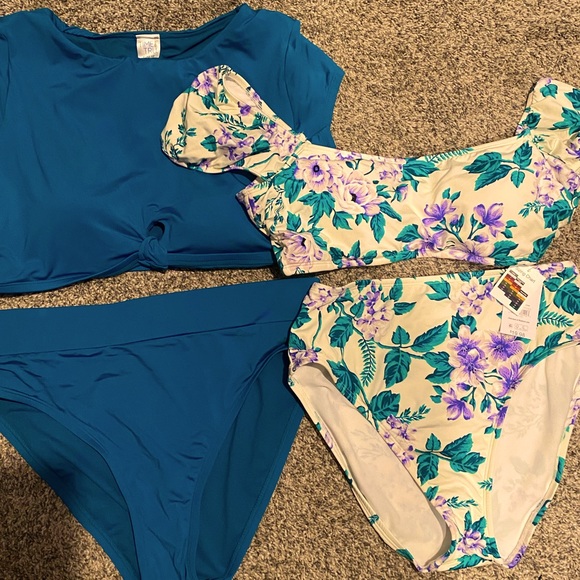Beautiful pair of mix and match NWT high waisted old the shoulder swim suits - Picture 2 of 10